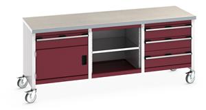 41002129.** Bott Cubio Mobile Storage Workbench 2000mm wide x 750mm Deep x 840mm high supplied with a Linoleum worktop (particle board core with grey linoleum surface and plastic edgebanding), 4 x drawers (3 x 150mm & 1 x 200mm high), 1 x 350mm high integral...